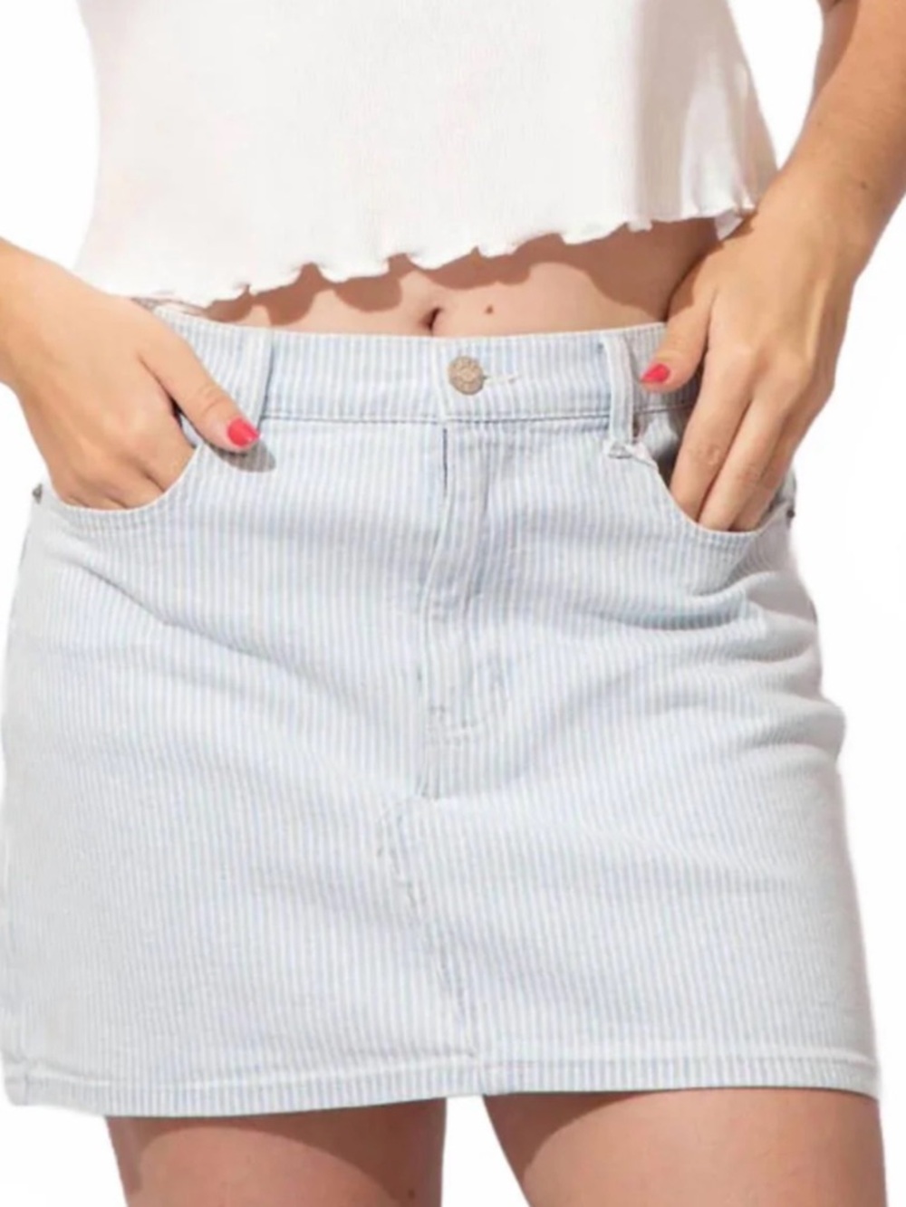 Striped Light Blue Cotton Mini Skirt